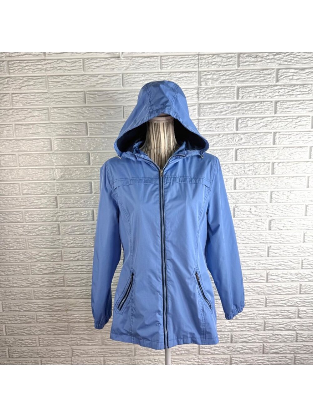 Breckenridge Full Zip Hooded Rain Jacket Windbreaker Cornflower Blue Size Small